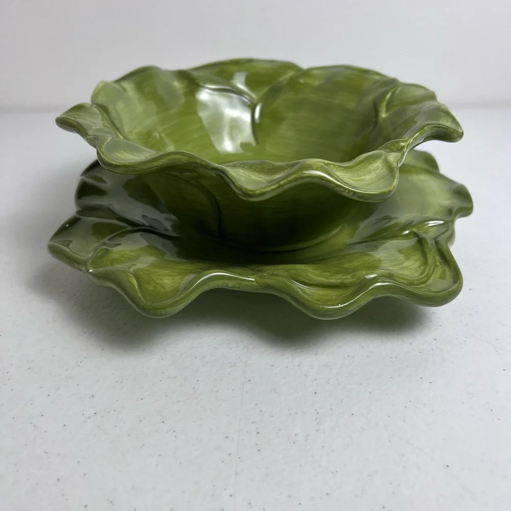 Roscher & Co Antique Leaf Collection Salad Plate Soup Cereal Bowl Green - Picture 2 of 9